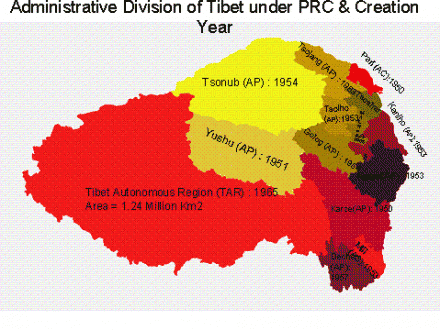 Administrative Division of Tibet under PRC and Creation Year