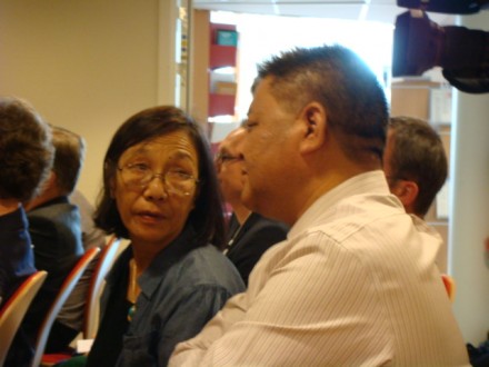 Speaker Penpa Tsering (right) with Mrs.Chungdak Koren at NUPI in Oslo. Photo by Oystein Alme of Voice of Tibet