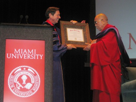 Miami University confers an honorary degree of Doctor of Law on His Holiness the Dalai Lama on