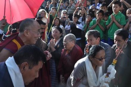 His Holiness the Dalai Lama being welcomed upon his arrival at TCV school to grace its golden jubilee celebration in Dharamsala on 31 October 2010