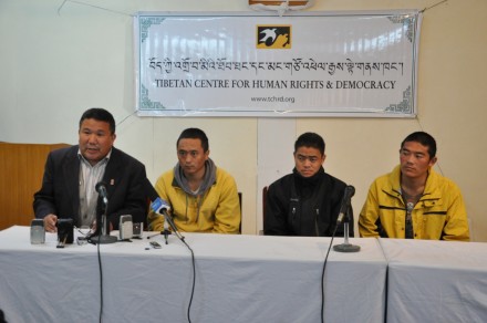 From right: Khedup Gyatso, Lobsang Norbu and Kunga Rinchen during the press conference