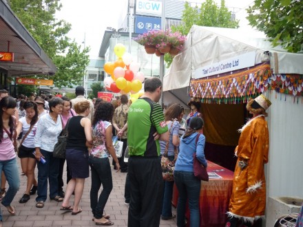 Visitors throng a Tibetan stall at the annual National Multicultural Festival in Canberra, Australia,
