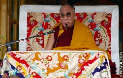 HIs Holiness the Dalai Lama delivers teaching on Jataka tales at Tsuglakhang courtyeard, March 19, 2011. Phayul photo/Norbu Wangyal