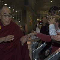 His Holiness the Dalai Lama is greeted by well wishers on his arrival in Melbourne, Australia, on 