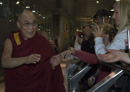 His Holiness the Dalai Lama is greeted by well wishers on his arrival in Melbourne, Australia, on
