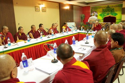 His Holiness the Dalai Lama addressing the 11th religious conference of four major Buddhist schools and