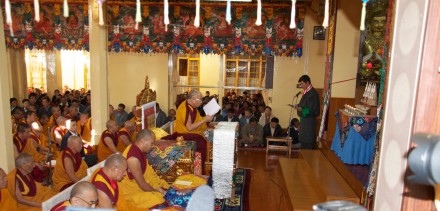 Kalon Tripa Dr Lobsang Sangay addressing the day-long special prayer service and fasting held as a gesture of