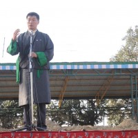 Kalon Tripa Dr Lobsang Sangay speaks during an exhibition of soil 