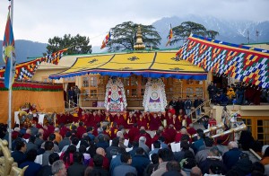 His Holiness presides over Tsedhor, the official religious ceremony on the First day of Losar at Tsuglha Khang, Dharamsala (Photo: OHHDL