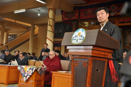 lon Tripa Dr Lobsang Sangay addressing the commemoration of the 53rd anniversary of the Tibetan National Uprising Day in Dharamsala, India, on 10 March 2012/Photo by Namgyal Tsewang/Tibetonline TV